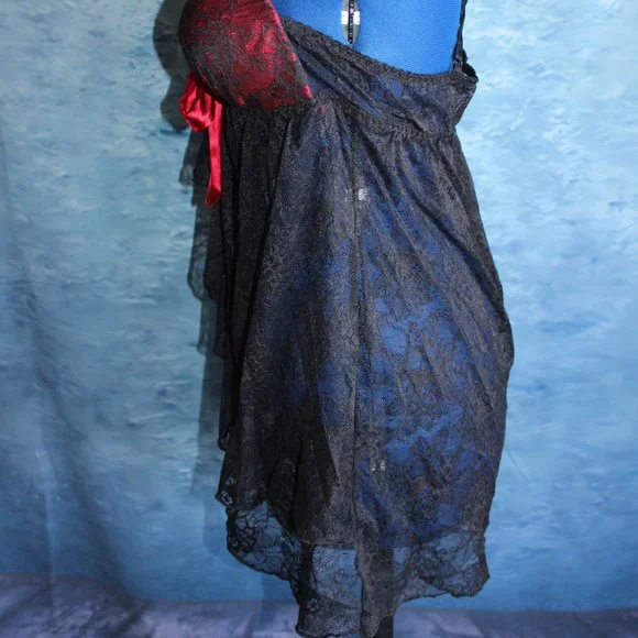 Apt. 9 Black Red Lace Crossed Back Babydoll Lingerie Size L - Picture 4 of 9